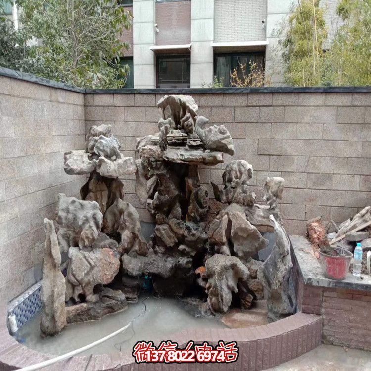 私家庭院小型池塘灵璧石假山景观设计