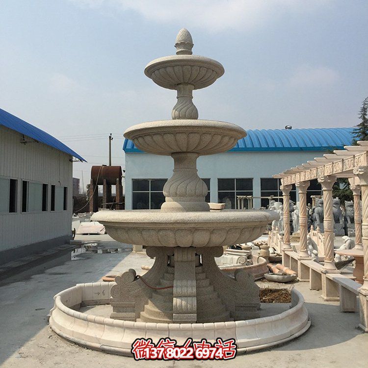 精美花岗岩石雕景观喷泉，大型层流水花大理石雕塑