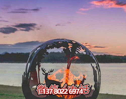 海边创意不锈钢镂空梅花鹿雕塑球