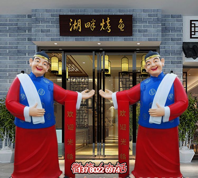 玻璃钢精美彩绘迎宾雕塑，为您的酒店门口增添艺术气息