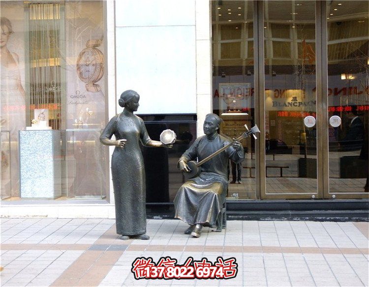 玻璃钢铸铜民俗人物小品摆放户外表演装饰品