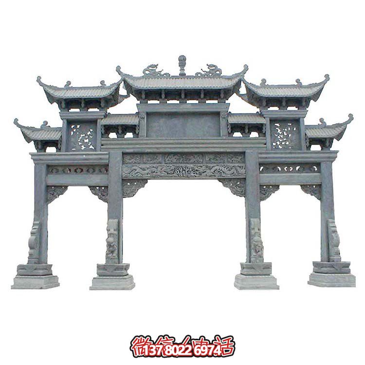 仿古建筑斗拱门楼石牌坊装饰大理石浮雕