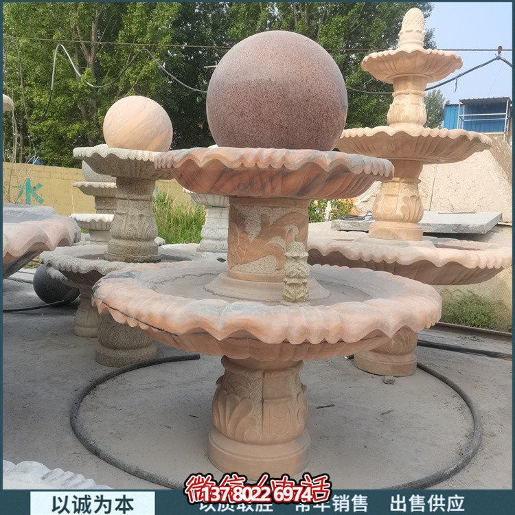 精美红石雕园林景观风水喷泉流水摆件