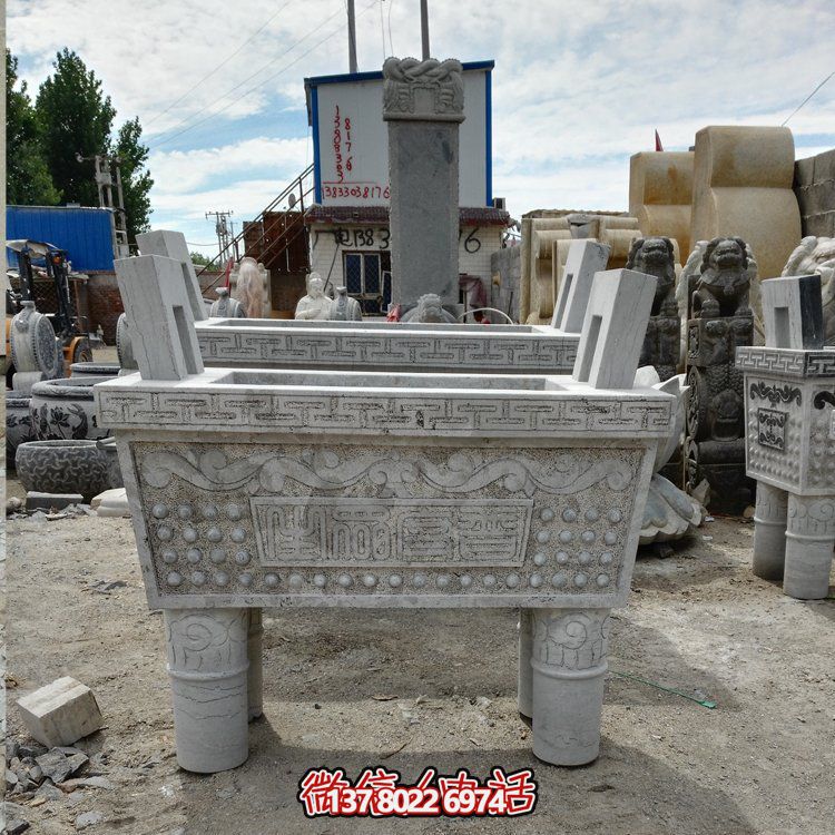 大型户外石雕大理石香炉摆件，为园林景观增添灵动之美