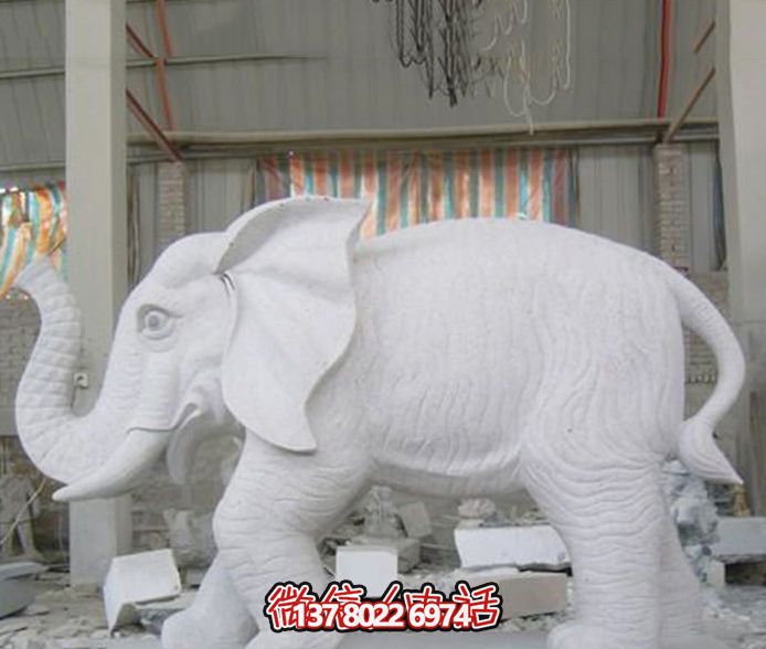 大型汉白玉石雕大象雕塑