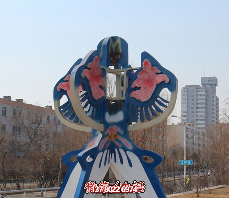 精美蓝色石雕大型文化广场彩绘风筝雕塑