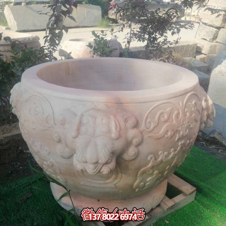 红晚霞，精美石雕园林摆件花盆雕塑