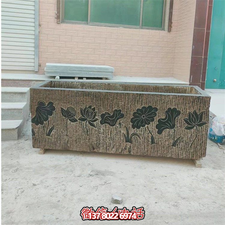 精美花岗岩石雕石缸，装饰庭院仿古养鱼及摆件