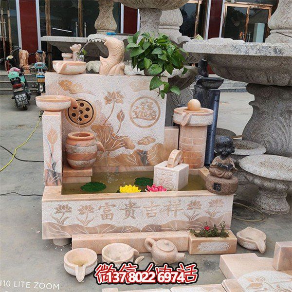 家用晚霞红石雕流水摆件喷泉雕塑——缤纷绚烂的家居装饰