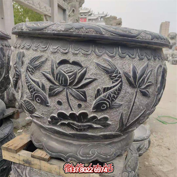 浪漫满池仿古石雕荷花鱼圆缸