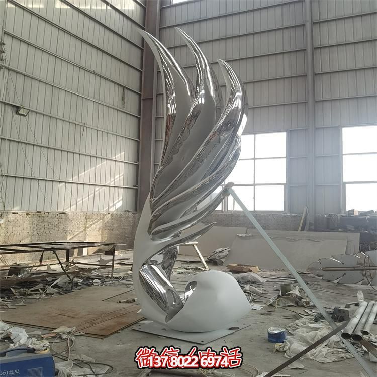 不锈钢镜面园林水景翅膀抽象雕塑