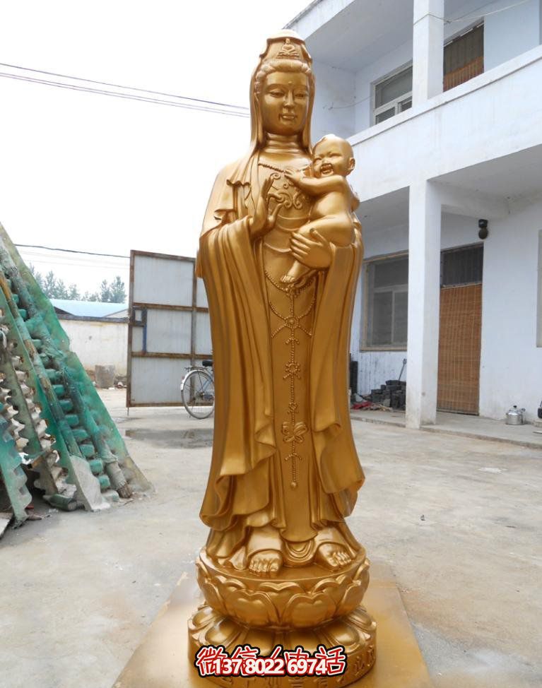 铜雕立式送子观音雕塑--祝福育儿之路