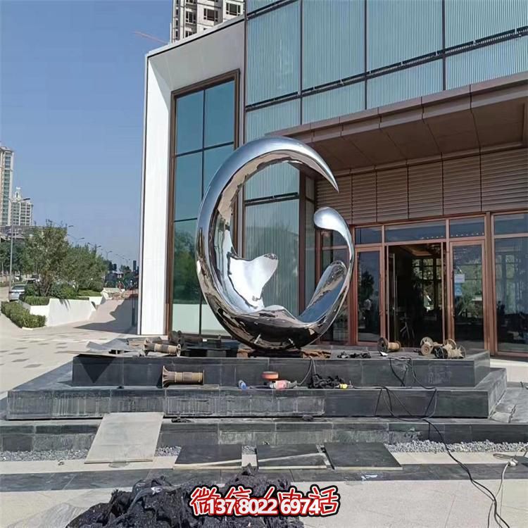 高端不锈钢创意镜面圆环雕塑，点缀酒店会所装饰