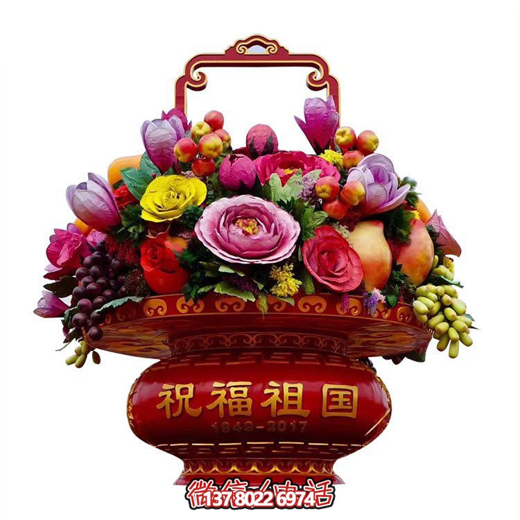 艺术性玻璃钢彩绘大型花篮雕塑