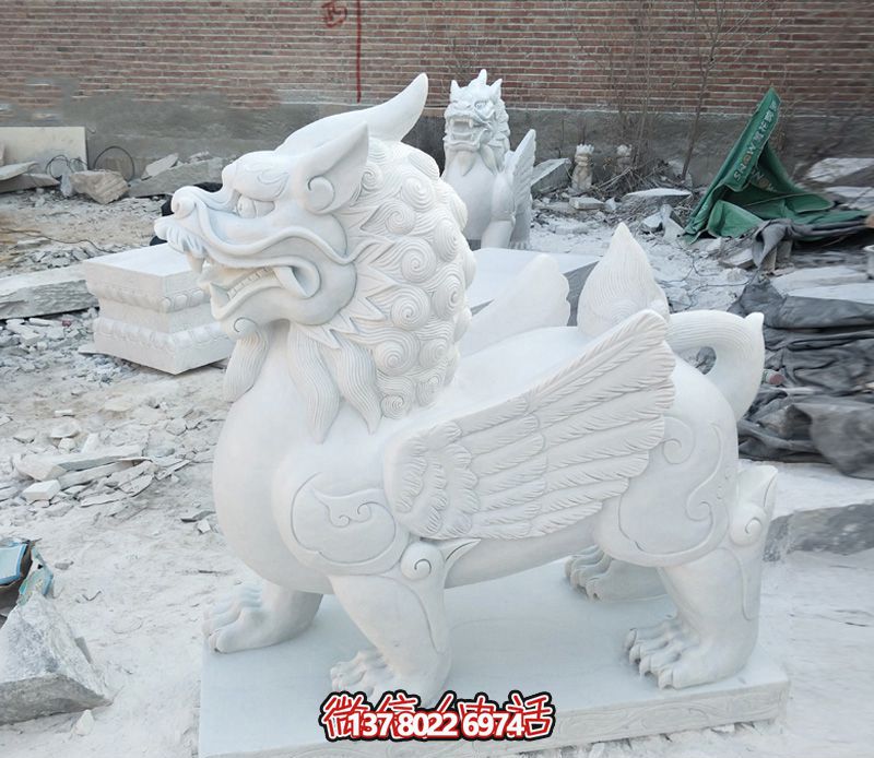 创意汉白玉独角兽石雕