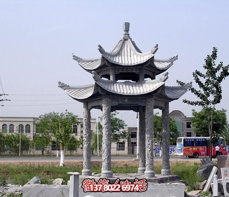 精美古建筑雕塑双层凉亭，为公园广场注入古典风情