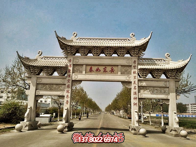 新农村汉白玉浮雕花纹门楼牌坊