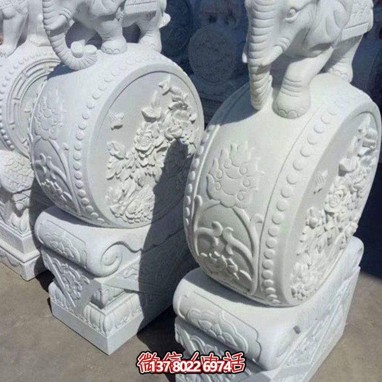 汉白玉小象石雕抱鼓，为您的别墅庭院增添优雅气息