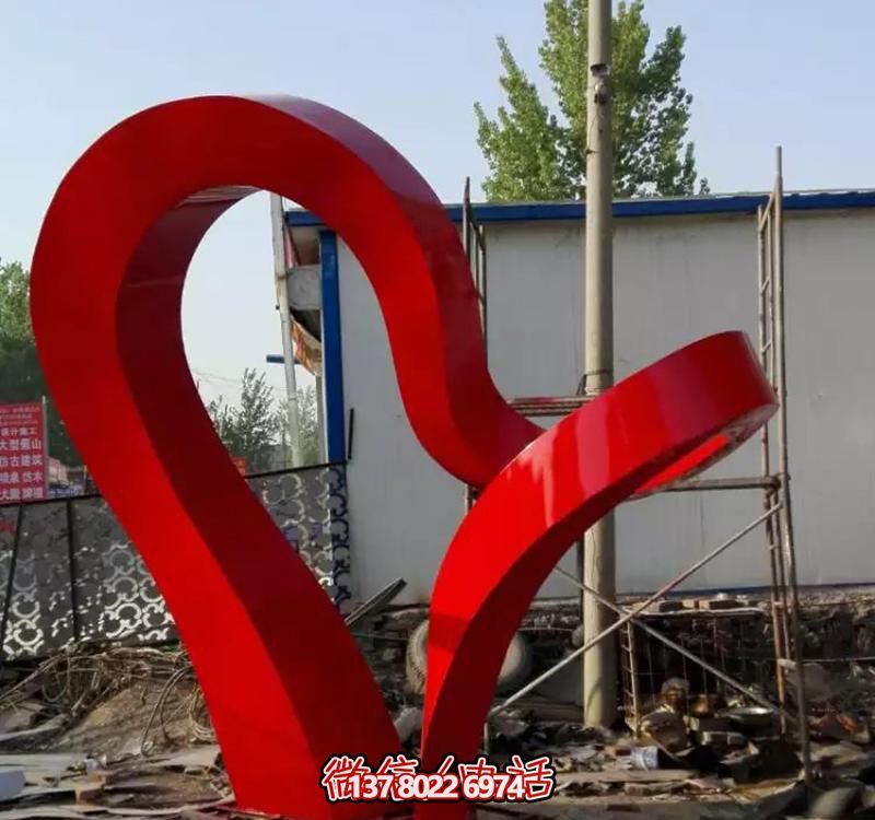 大型户外不锈钢红色彩带雕塑