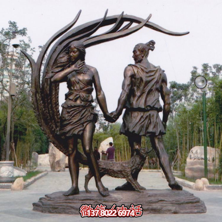 玻璃钢仿铜人物雕塑完美点缀园林广场