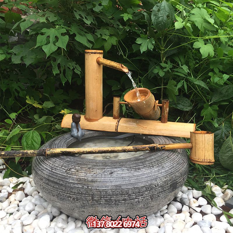 禅意日式庭院景观石槽水景摆件养鱼石盆鱼缸