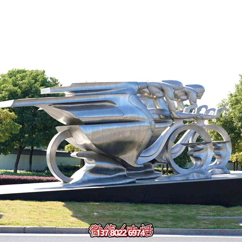 抛光不锈钢雕塑女孩骑摩托车