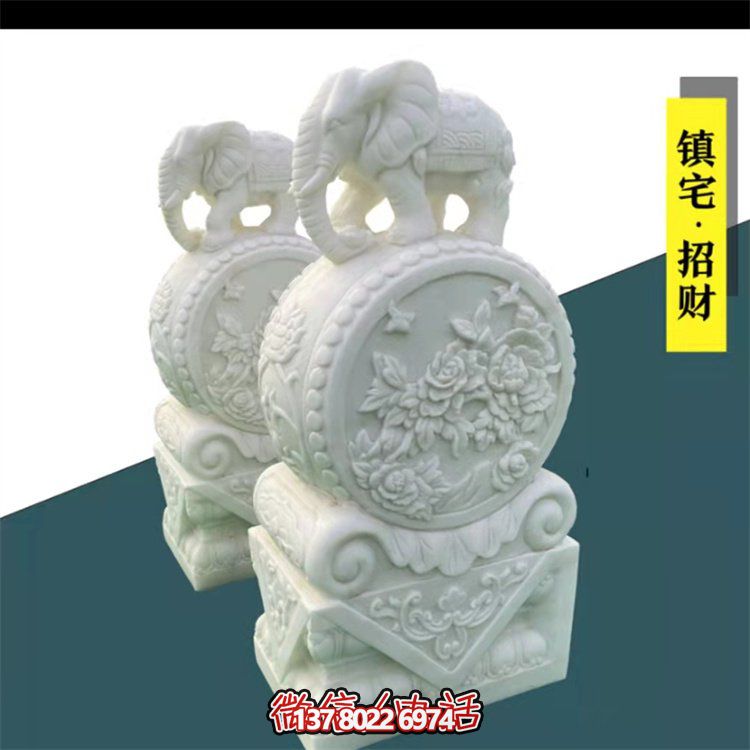 给庭院增添经典气息，汉白玉石抱鼓门墩装饰