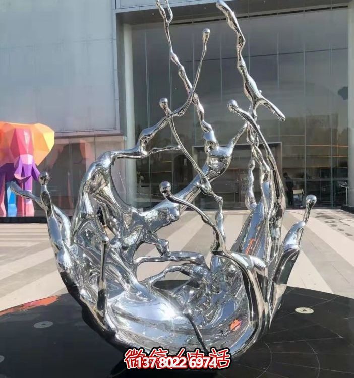 不锈钢抽象海浪喷泉水景雕塑，开启精致户外新景观