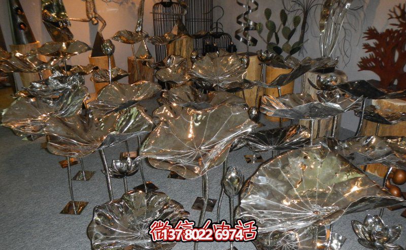 创意不锈钢荷叶荷花雕塑