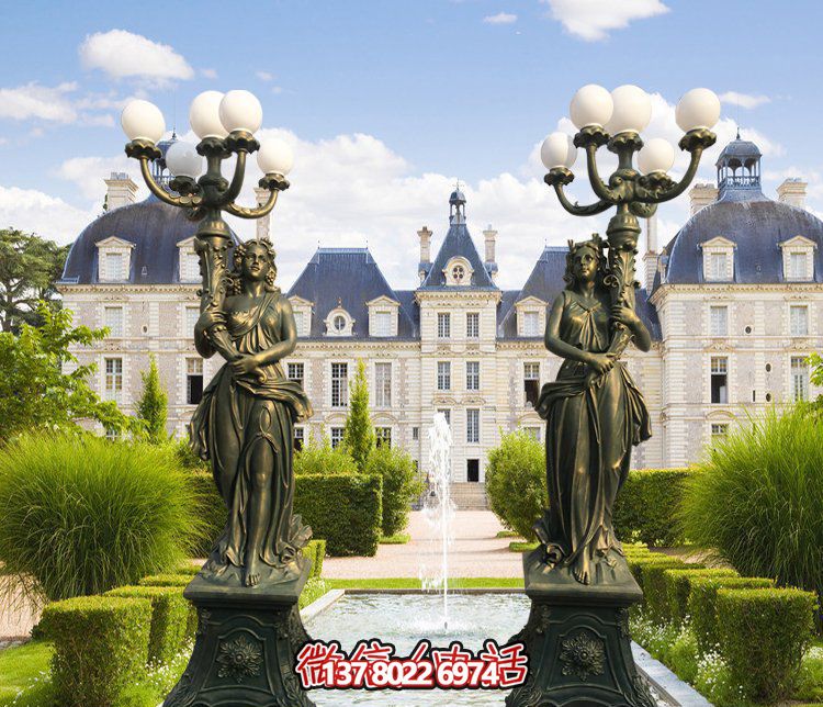 西方风格别墅景观装饰，铜雕女性雕塑