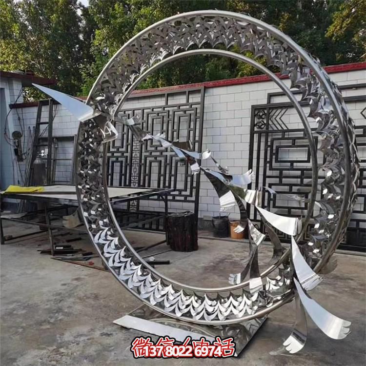 不锈钢镂空圆环造型夜光水景雕塑