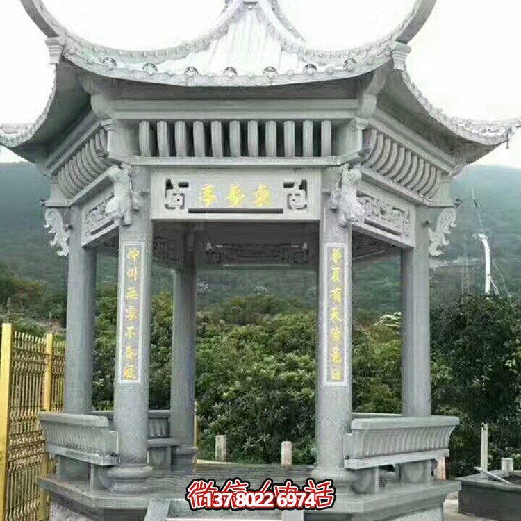青石仿古凉亭，精致古典美景