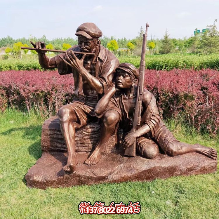 玻璃钢仿铜民俗人物雕塑园林步行街装饰摆件