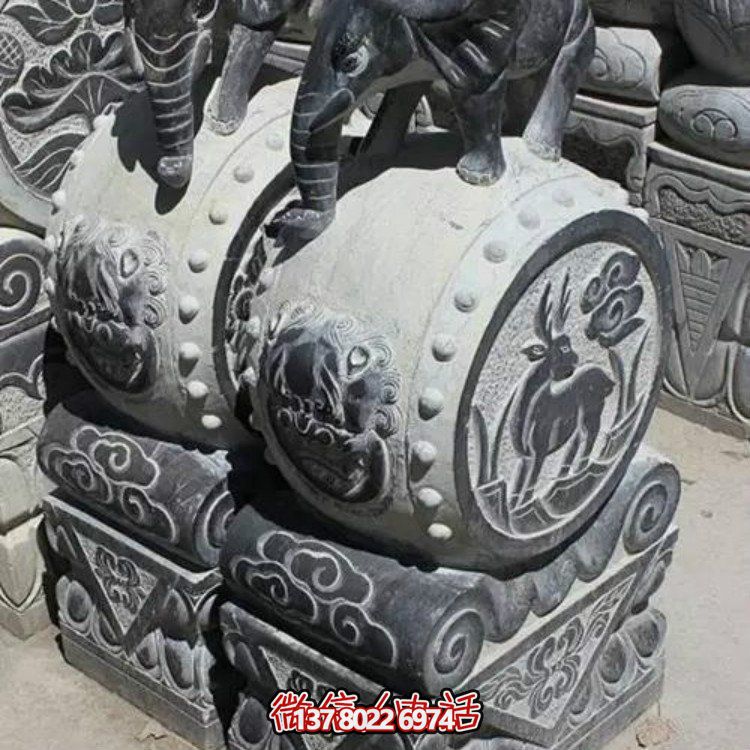 石雕景观抱鼓雕塑增添庭院别墅户外创意气息