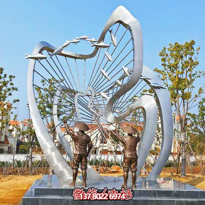 大型不锈钢户外创意园林鱼群景观摆件