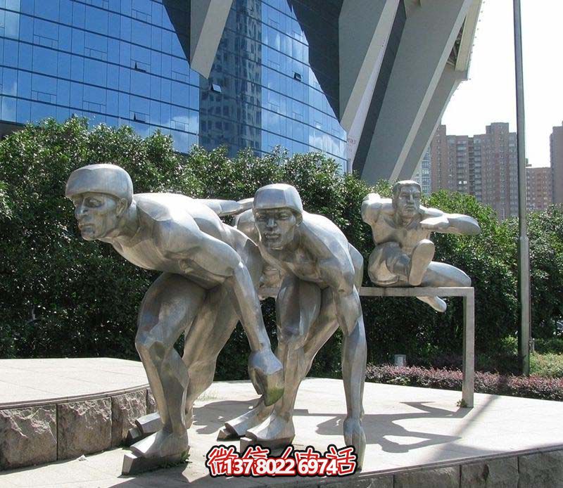 不锈钢抛光跨栏运动主题雕塑