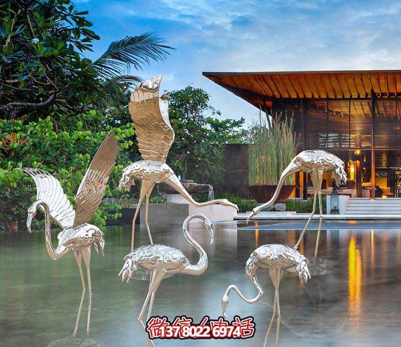 不锈钢火烈鸟雕塑，游乐园摆放镜面装点