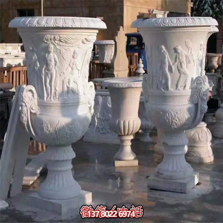 古典欧式花园别墅装饰大理石浮雕花钵花盆雕塑