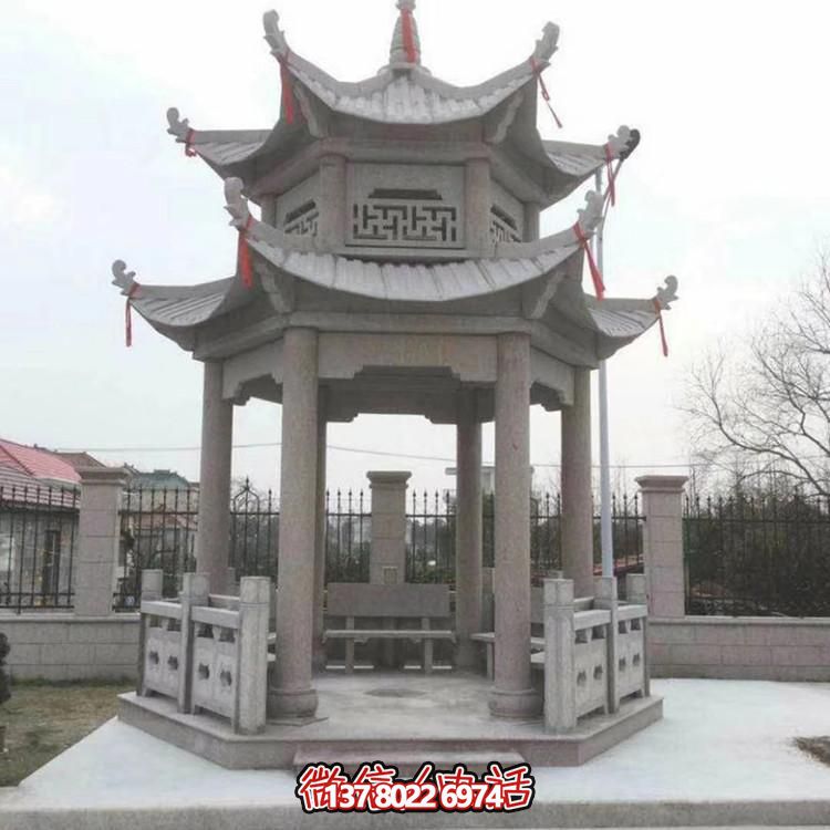 别墅庭院精品大理石雕刻中式二层休闲凉亭雕塑