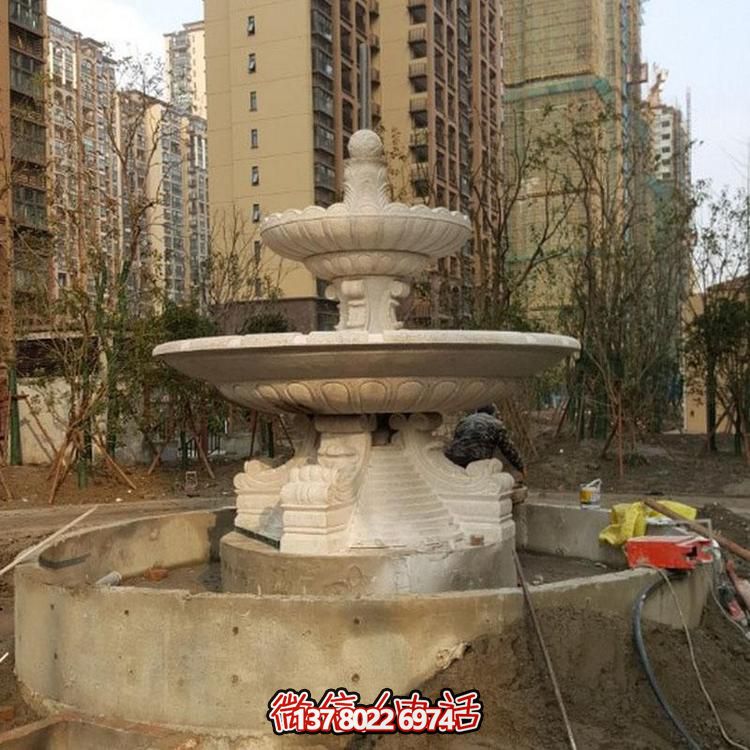 精美欧式别墅小区大型喷泉水景