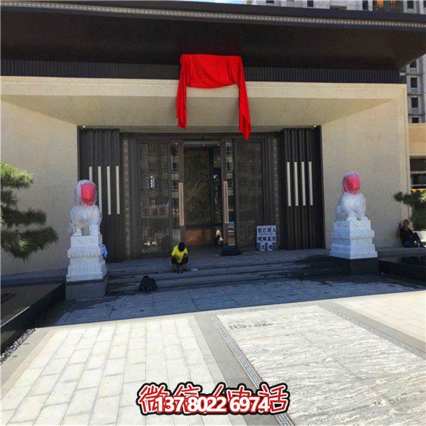 精美大型汉白玉石狮子雕刻门墩，为别墅门口增添雅致气息