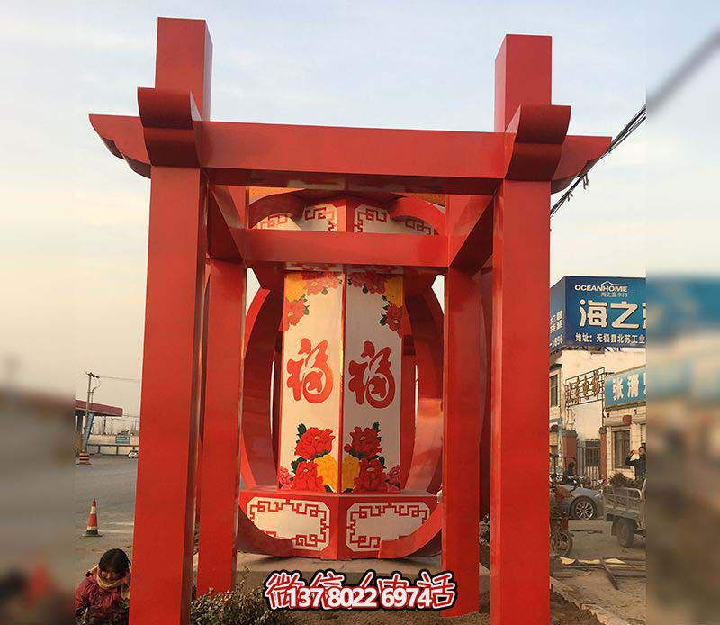 中国梦不锈钢雕塑摆放灯笼