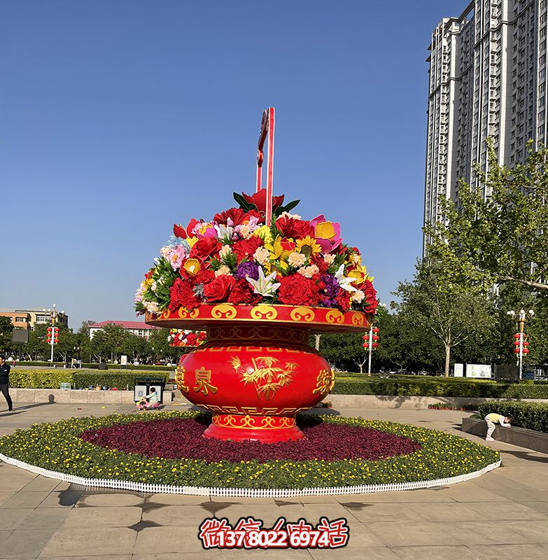 天安门广场精美玻璃钢彩绘大花篮雕塑