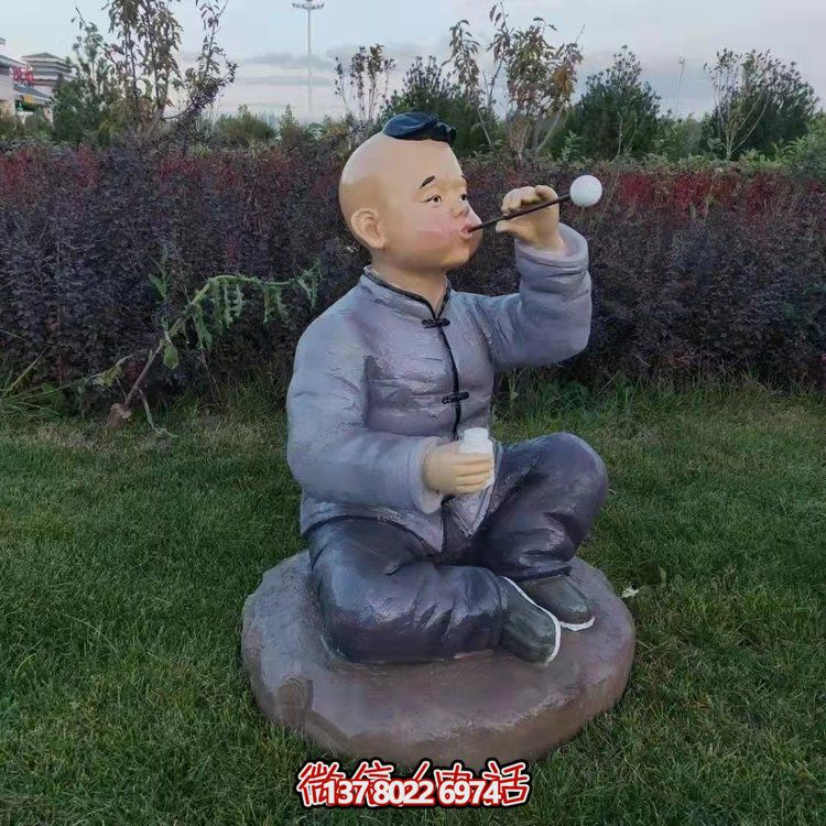 玻璃钢创意吹泡泡儿童景观雕塑