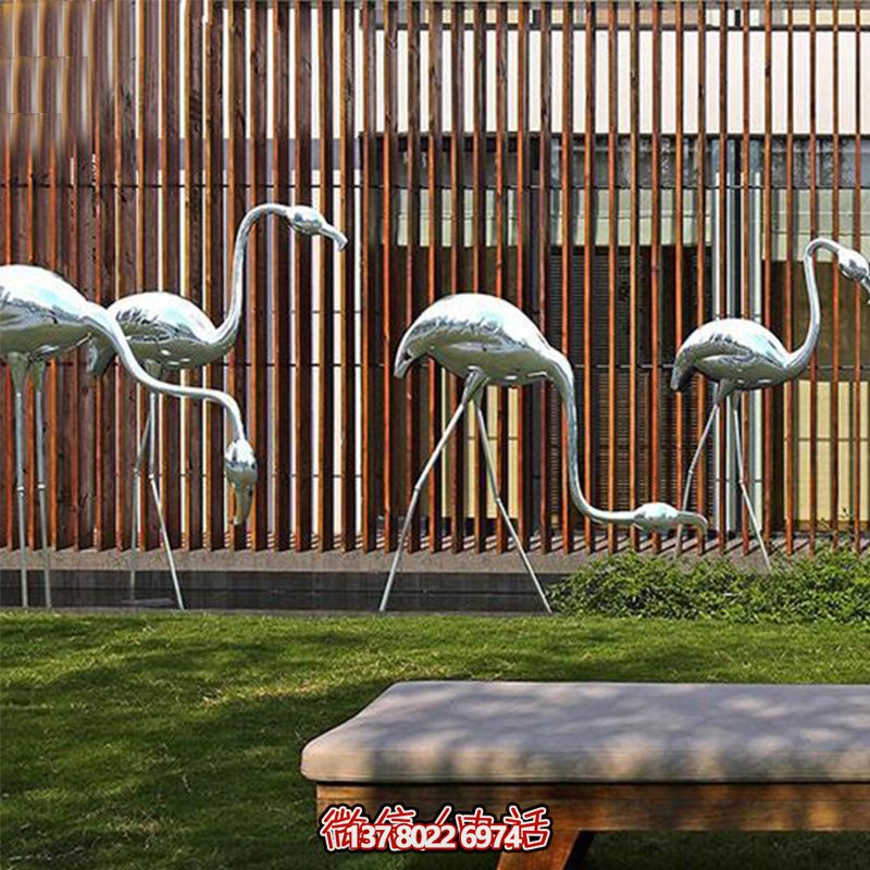 公园休闲装饰，精美不锈钢雕塑火烈鸟