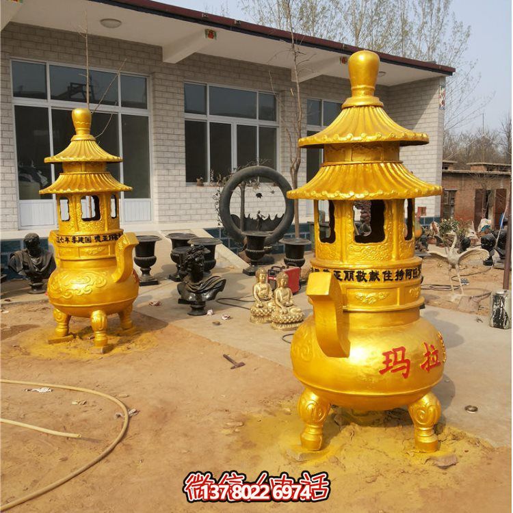 仿铜手工香炉用于寺院户外摆放