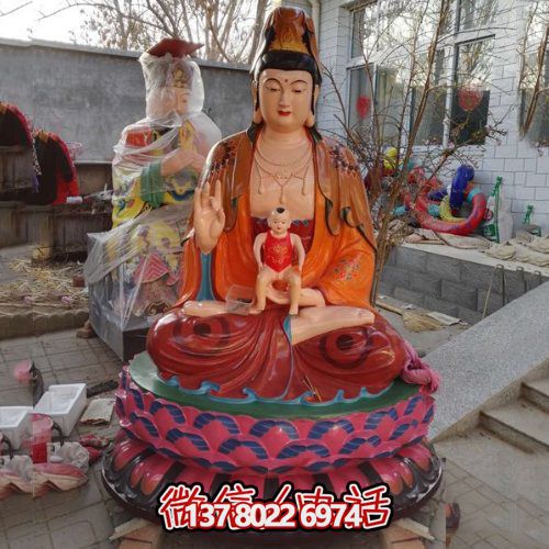 玻璃钢彩绘送子观音雕塑