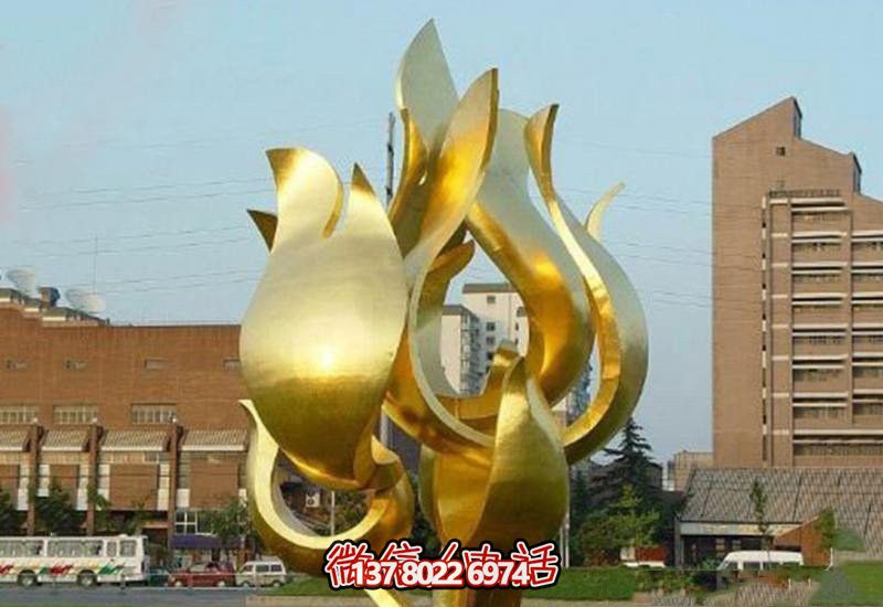 城市荷花雕塑精致不锈钢镀金喷漆抽象装饰品