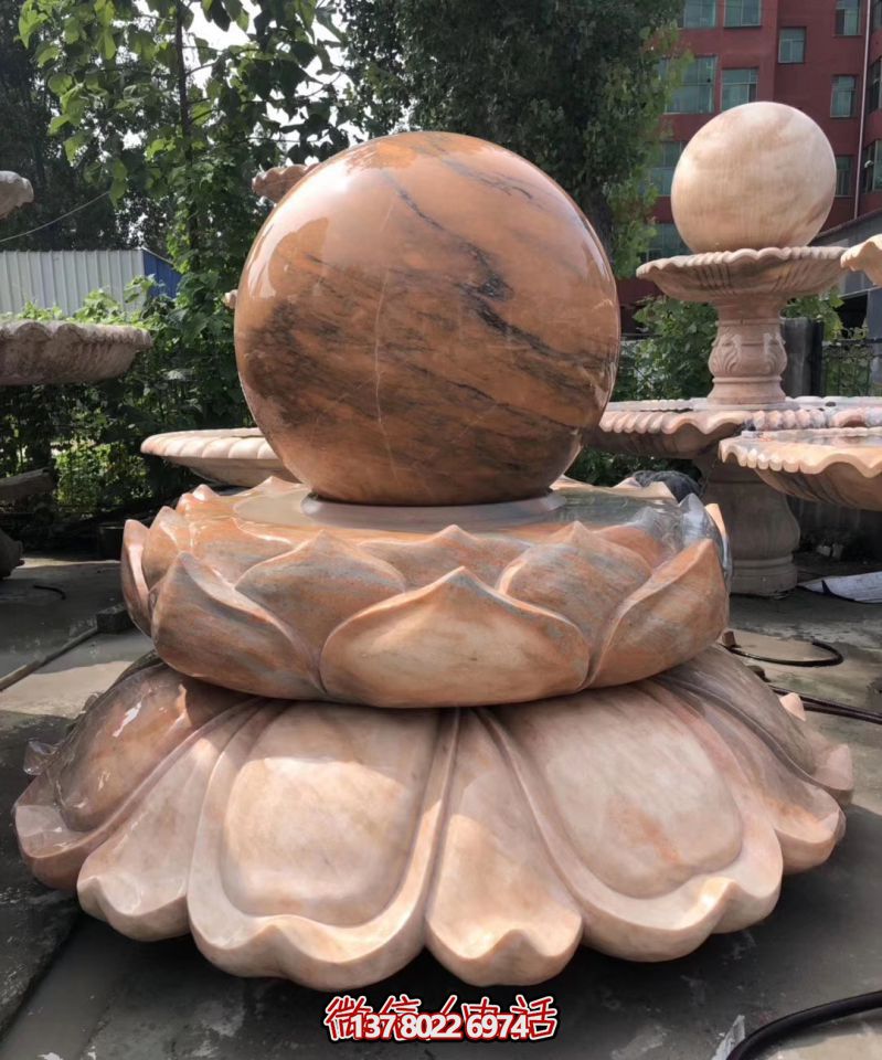 万象景观石雕——融合晚霞红、莲花风水球、雕塑别墅，让您的景观更加美丽