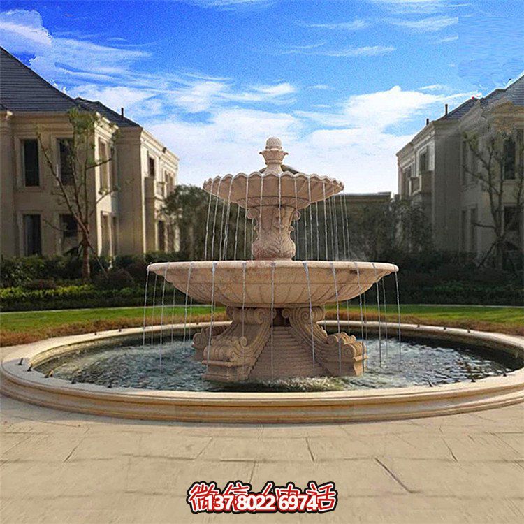 精美红石雕晚霞别墅小区装饰喷泉摆件